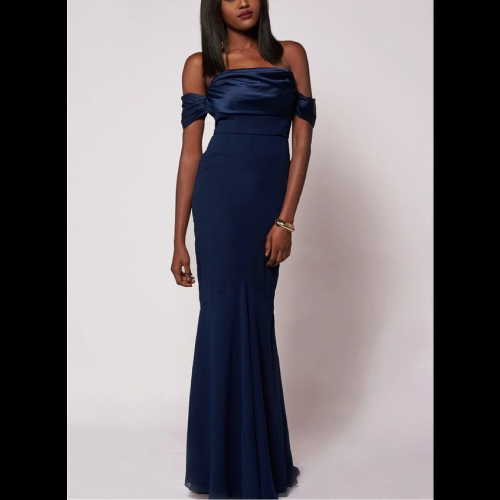 Virgos Lounge Elegant Navy Dress Off Shoulder